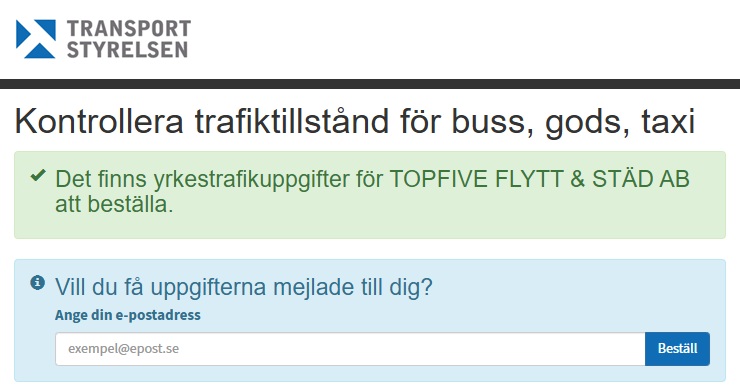 Trafiktillstand via Transportstyrelsen